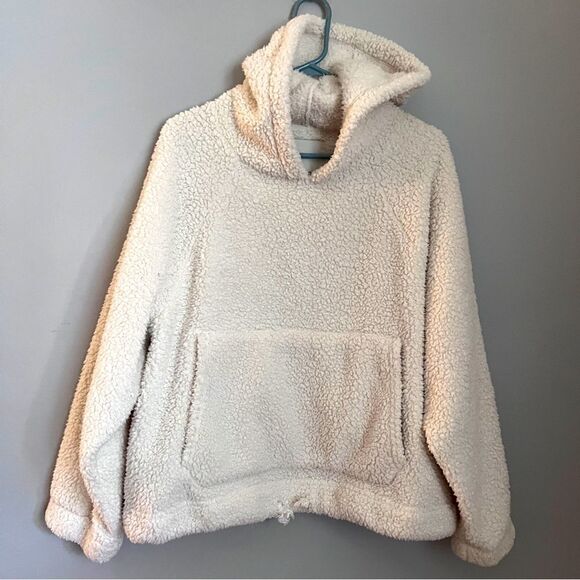 American Eagle Sherpa Fleece Hooded Women’s Pullover Size Large Cream EUC - Picture 1 of 6